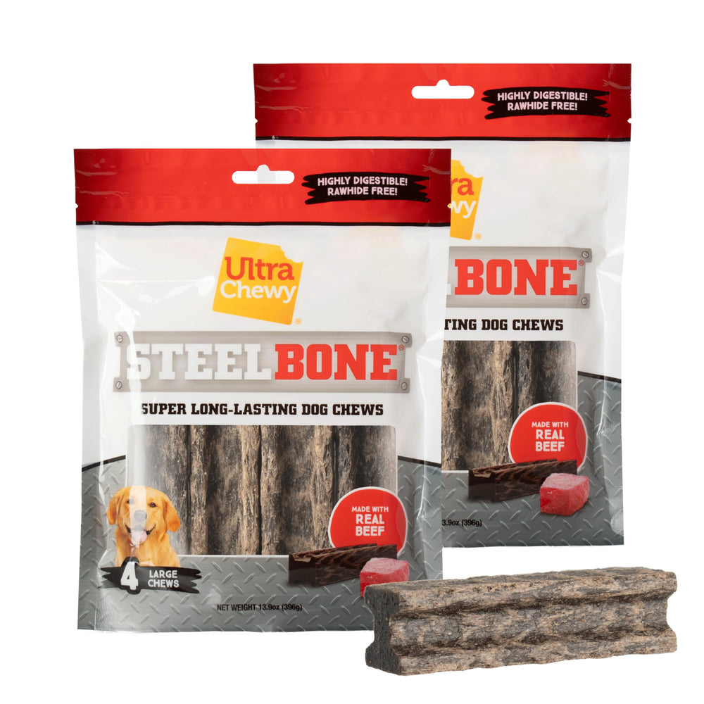 Ultra Chewy steel bones large beef chew outer view promotes long-lasting entertainment