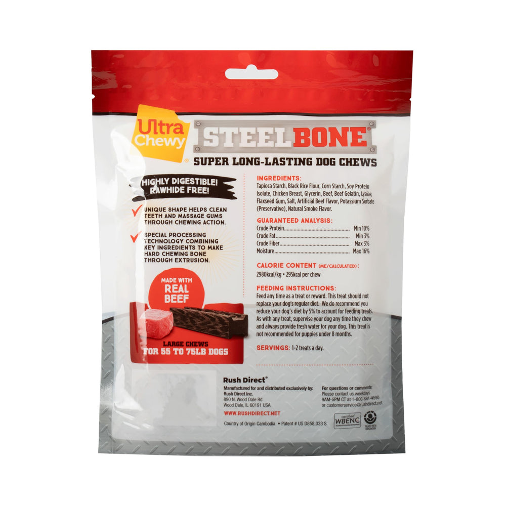 Ultra Chewy steel bones large beef chew close-up reveals rugged texture for chewers