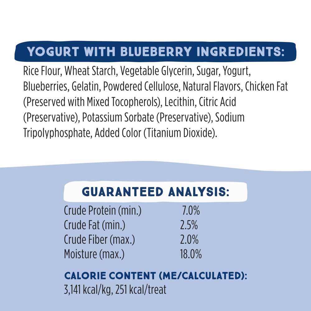 Ultra Chewy Yogurt Blueberry Double Treat Bones size-range suitability for large and small breeds