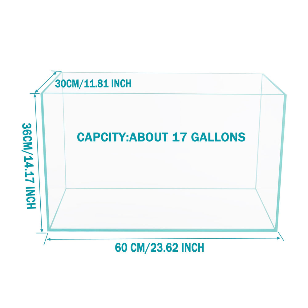 Ultra Clear Rimless Low Iron Aquarium Tank side view emphasizes seamless glass and blue tint.