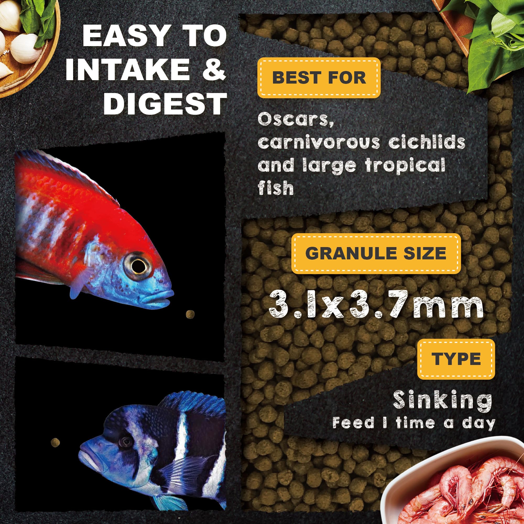 Ultra Fresh Cichlid color-enhancement with natural seaweed and spirulina for vibrant hues