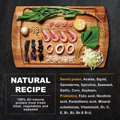 Ultra Fresh Cichlid sword prawns ingredients highlights natural, additive-free nutrition for color