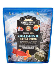Ultra Fresh Sinking Goldfish Food packaging highlighting a balanced diet for goldfish