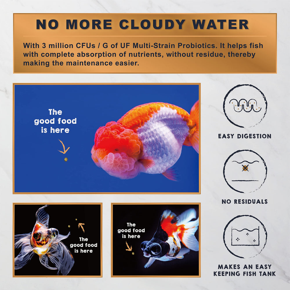 Ultra Fresh Sinking Goldfish Food supports clear water with probiotics in the blend