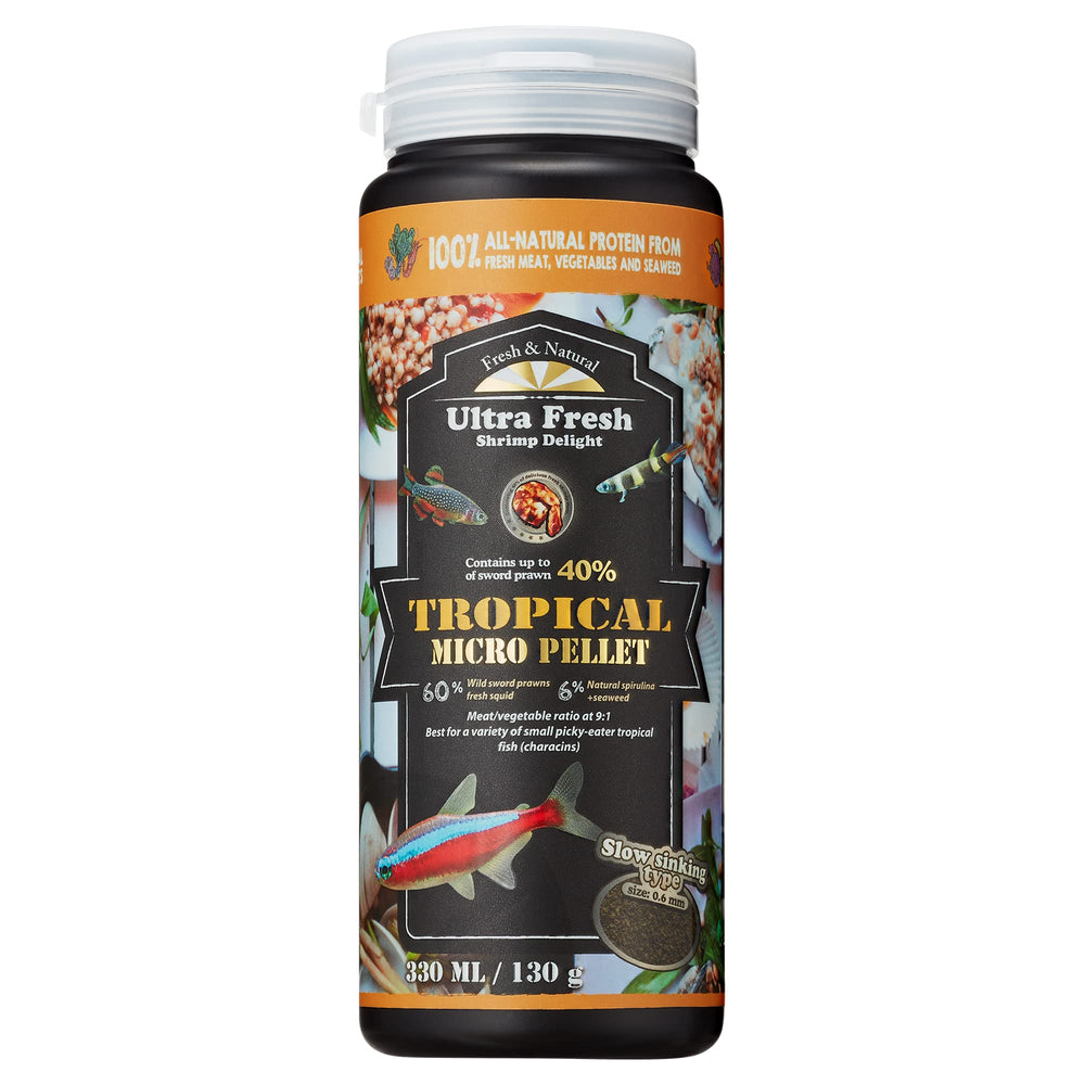 Ultra Fresh Tetra fish food packaging showcases premium ingredients for balanced nutrition.