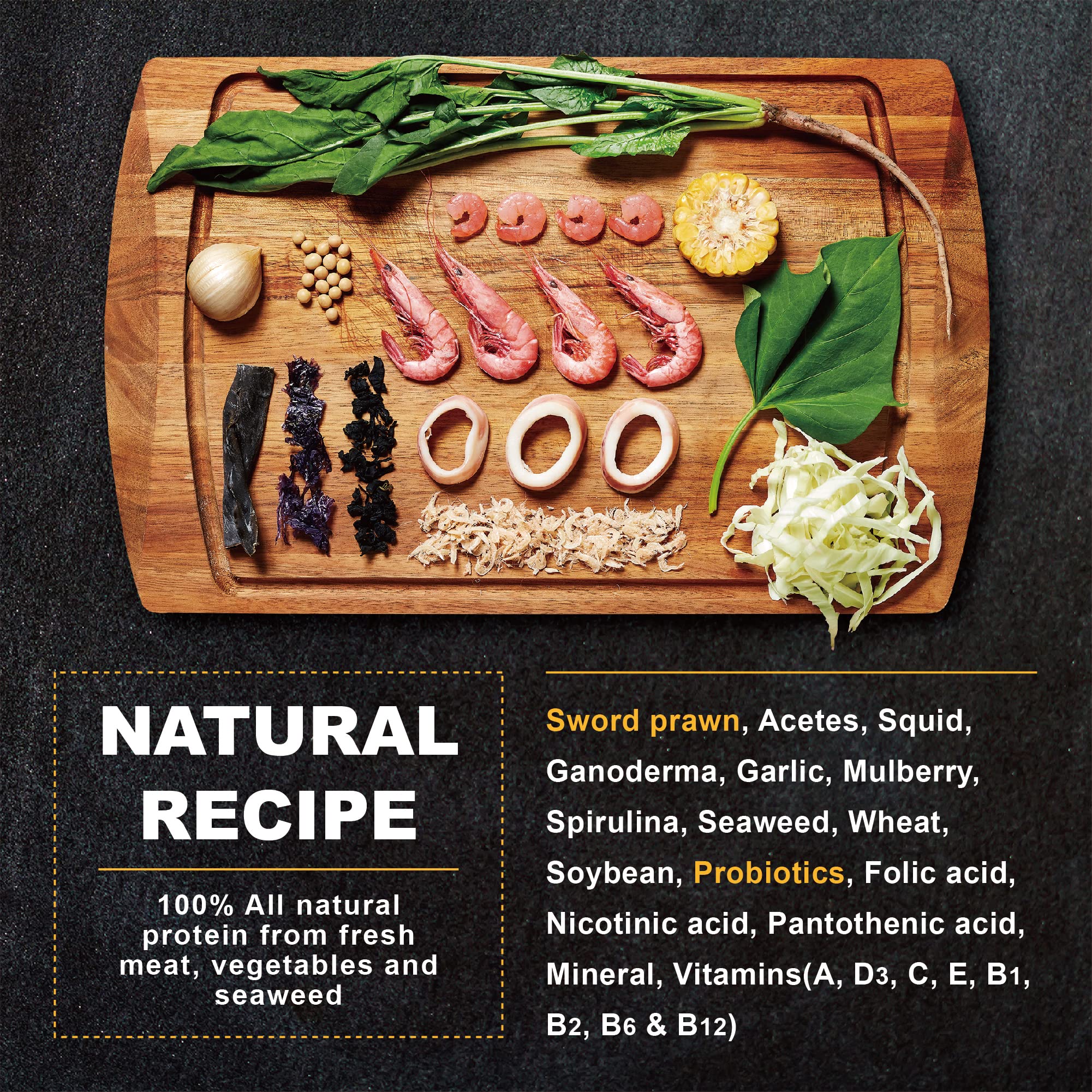 Ultra Fresh Marine Fish Food natural-ingredients emphasizes all-natural protein and seaweed-based nutrients