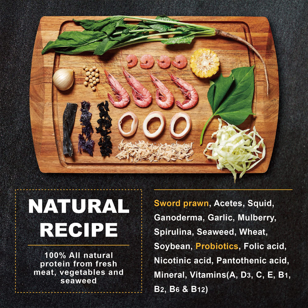 Ultra Fresh Marine Fish Food natural-ingredients emphasizes all-natural protein and seaweed-based nutrients