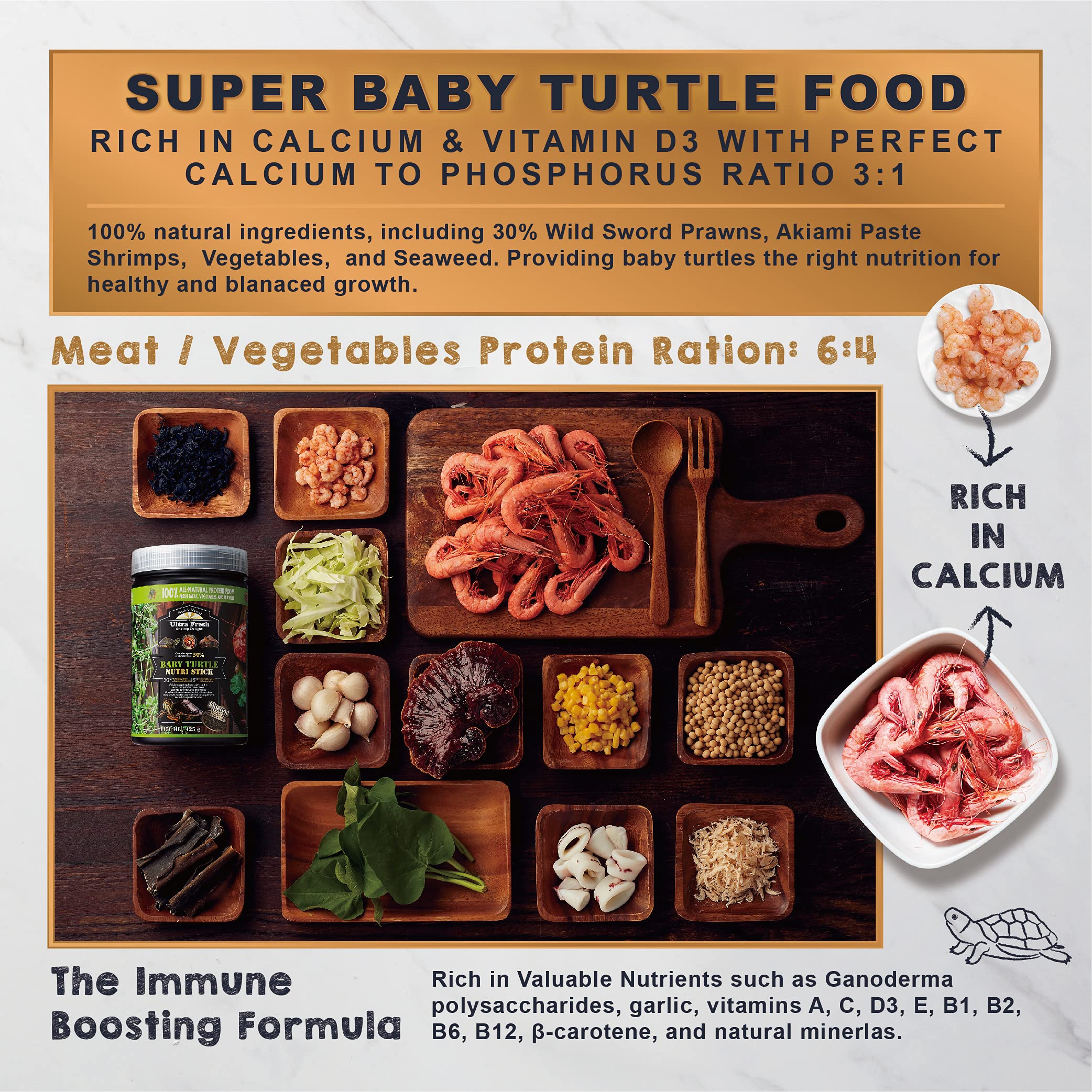 Ultra Fresh turtle food sticks floating in tank during feeding for easy consumption.