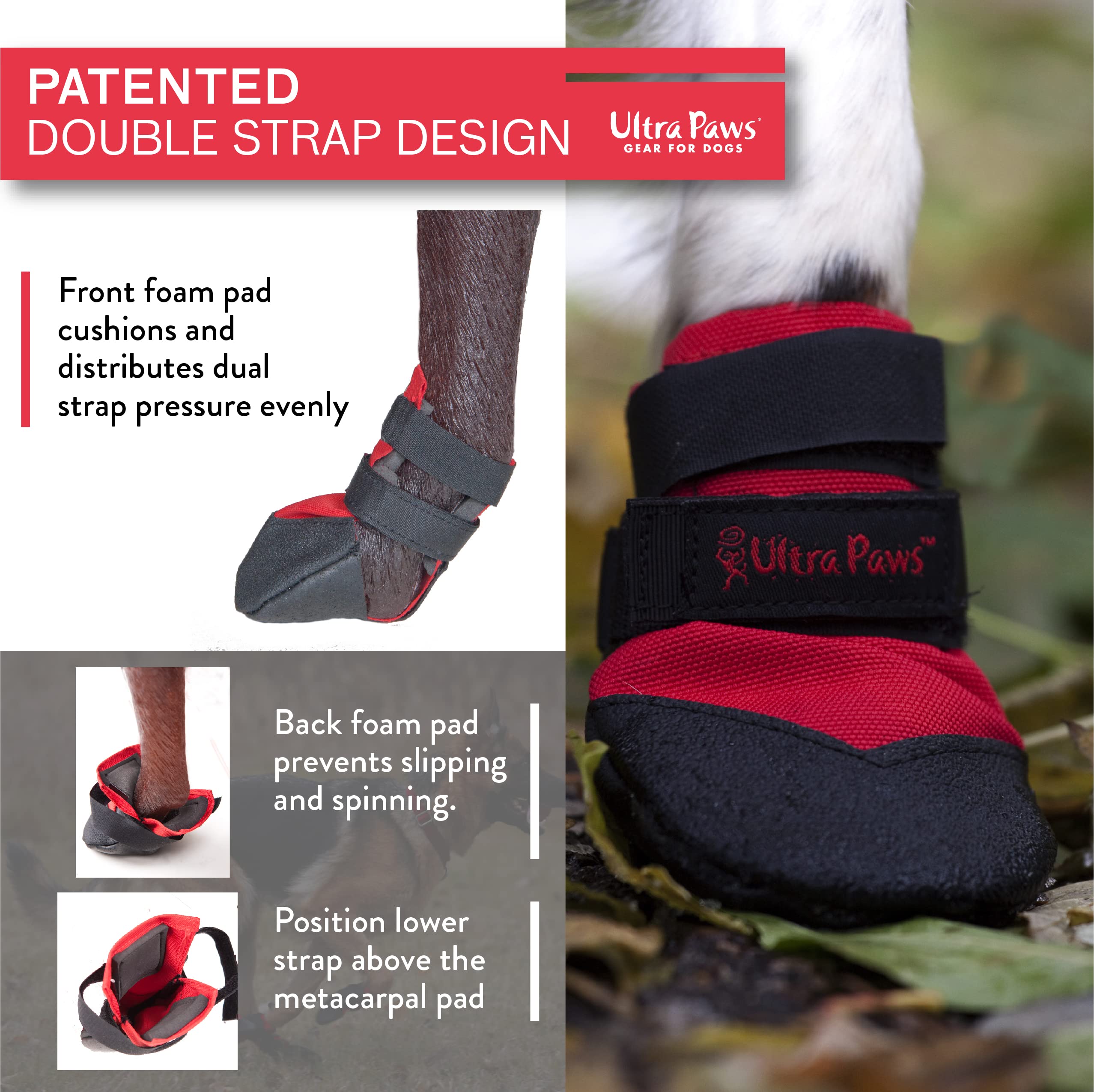 Ultra Paws Rugged Boots water-resistant photo suggests rain or pool use.