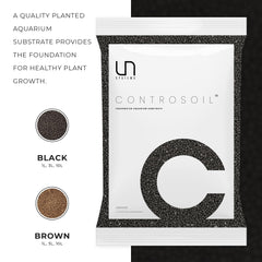 Ultum Nature Systems Controsoil black substrate enhances aquascapes with vibrant plant growth.