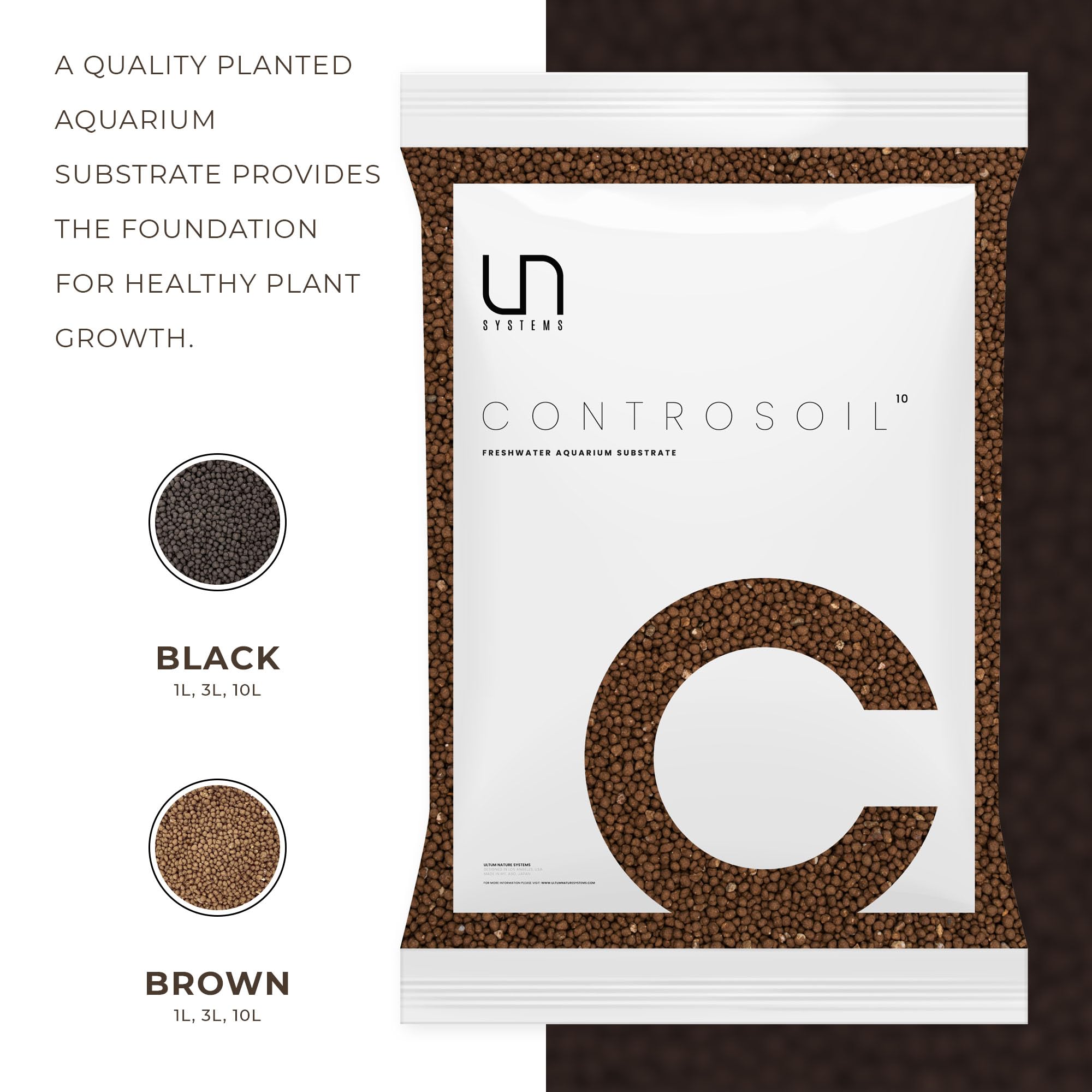 Ultum Nature Systems Controsoil granules in aquarium promote oxygen exchange and nutrient access.