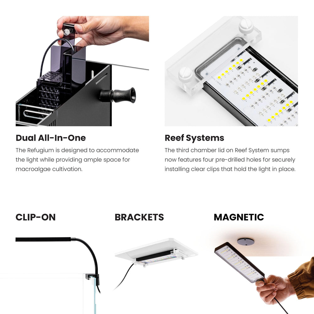Ultum Refugium Light full-spectrum LED supports macro algae and coral photosynthesis.