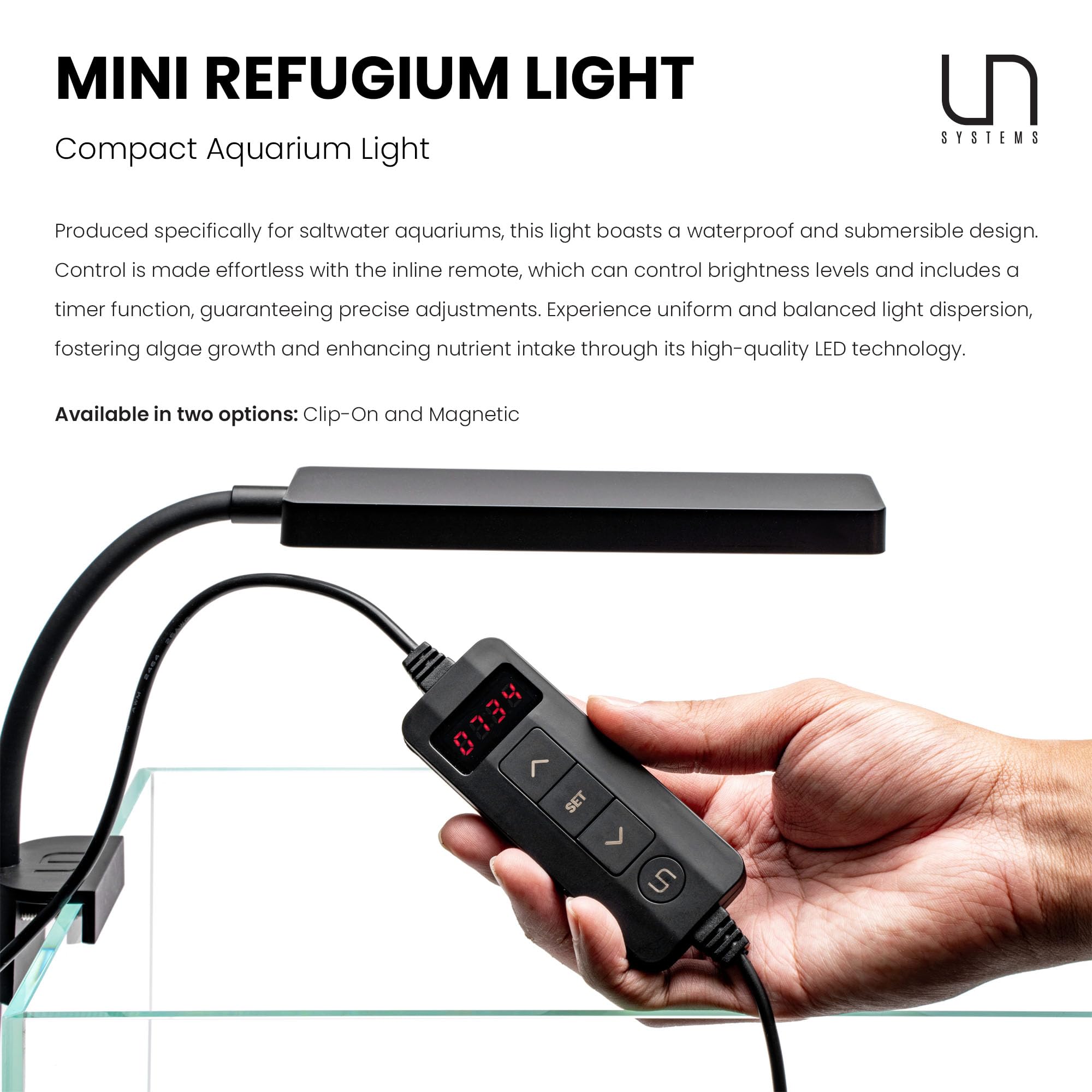 Ultum Refugium Light gooseneck setup provides precise top-down illumination in tight spaces.