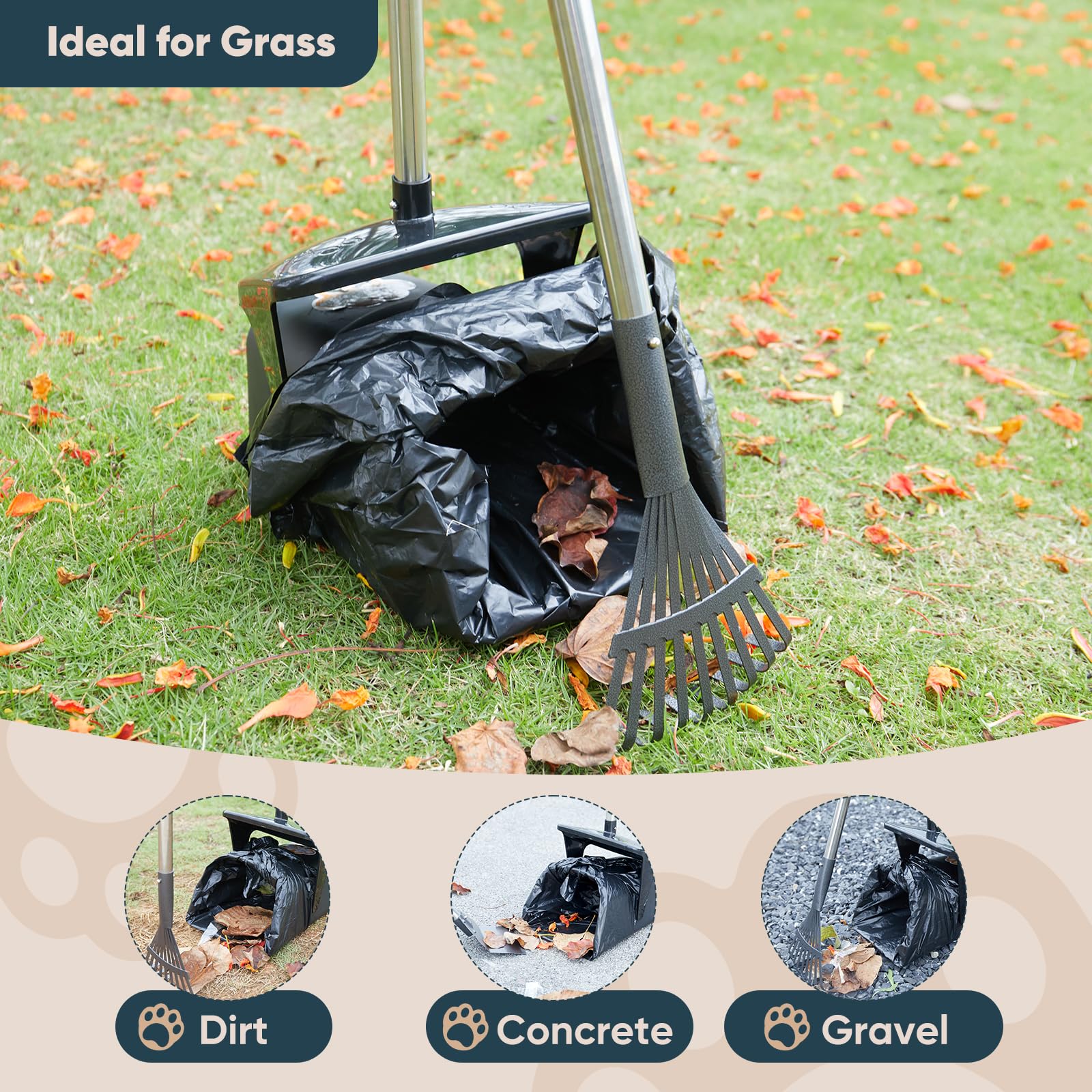 Ulugt rake and spade enable multi-surface waste pickup