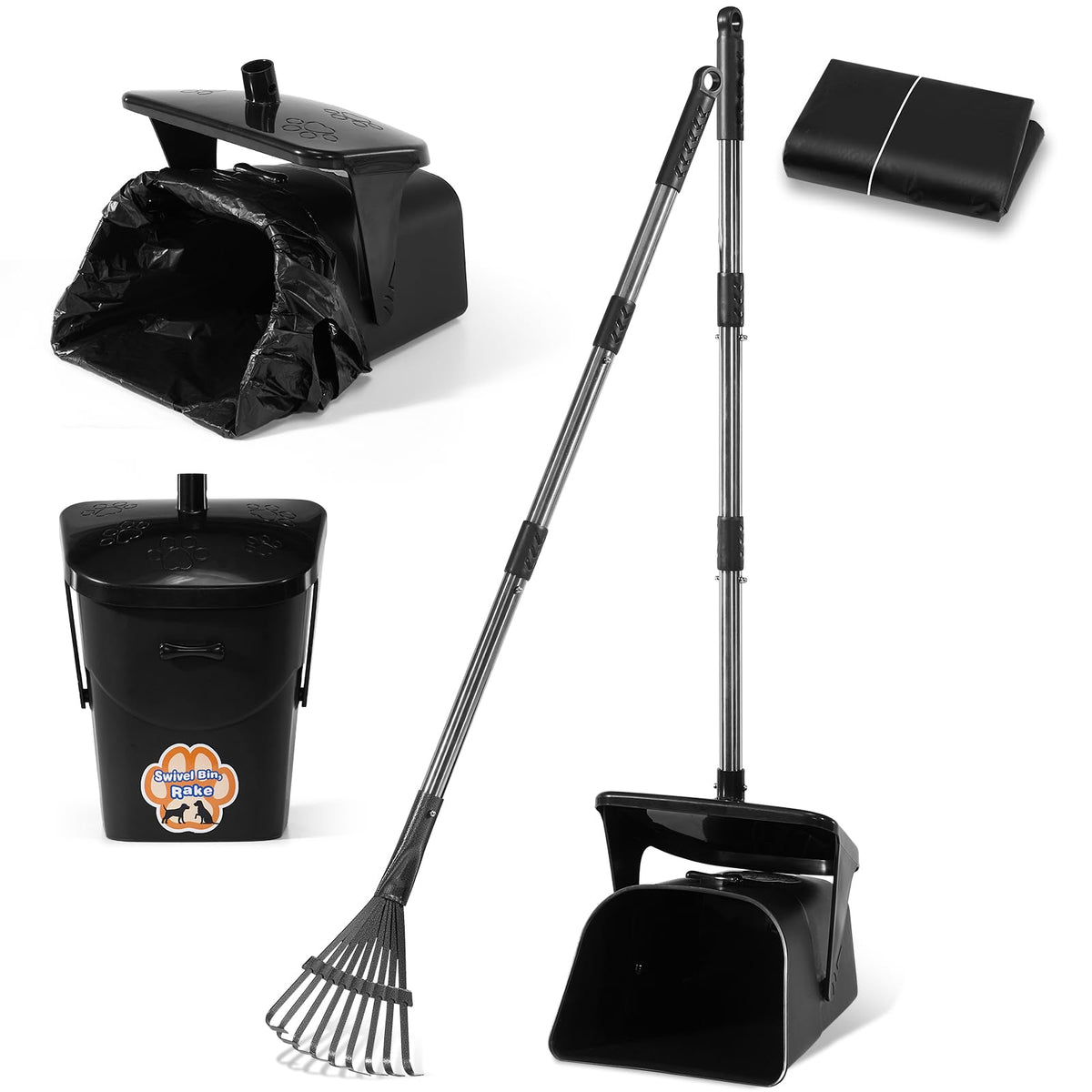 Ulugt stainless-steel dog pooper scooper with 40-inch handle for easy yard pickup and no bending.