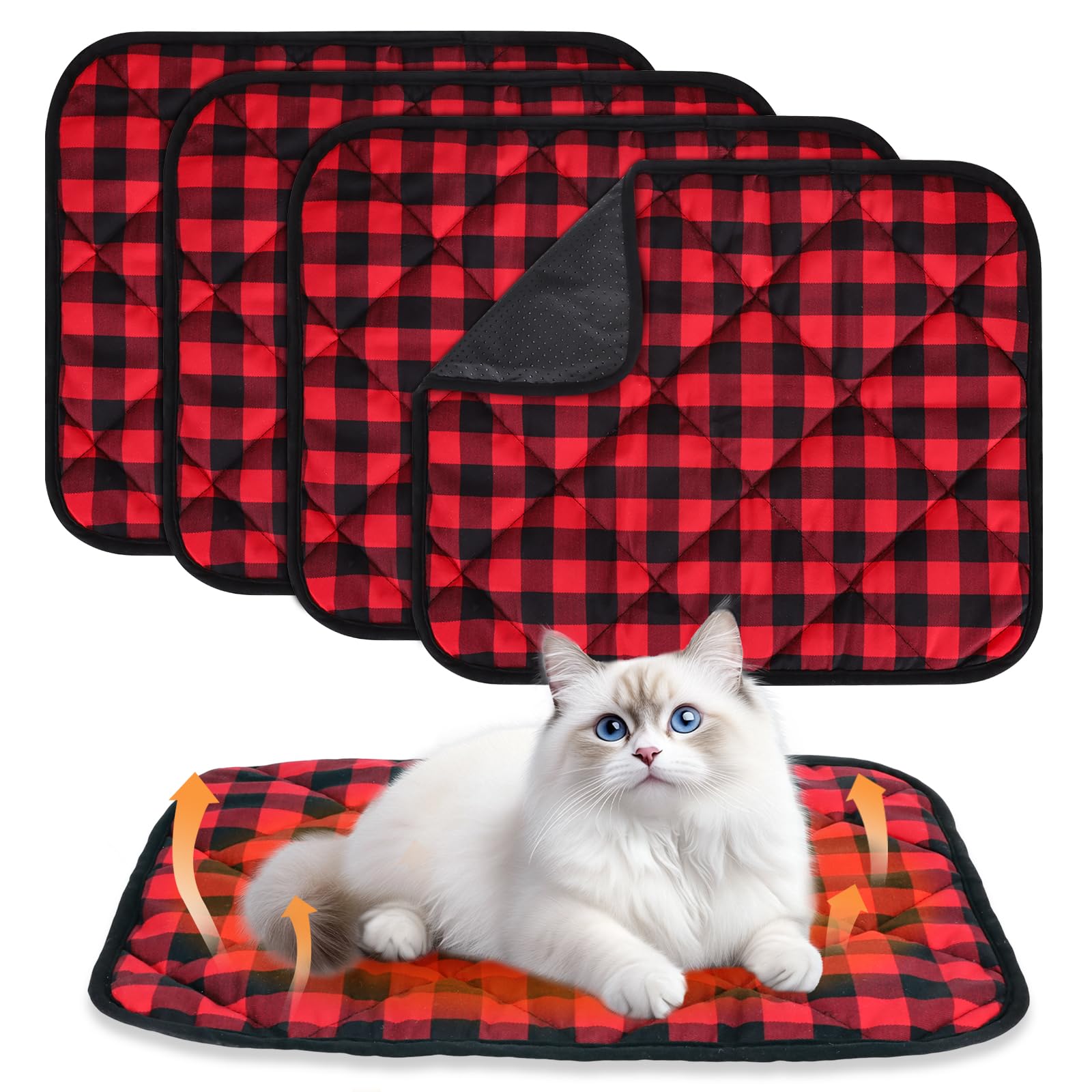 UMMNPR self-warming cat bed buffalo plaid delivers cozy warmth for cold nights.