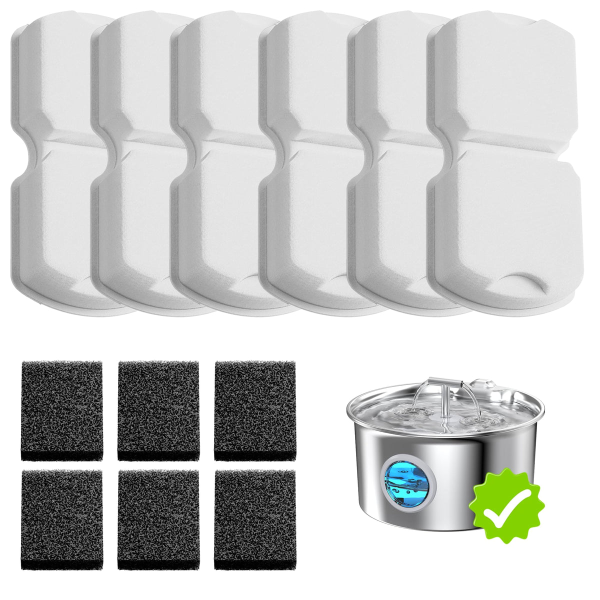 UMOCUOY cat fountain filter-12-piece-pack showing carbon and foam filters for clean water