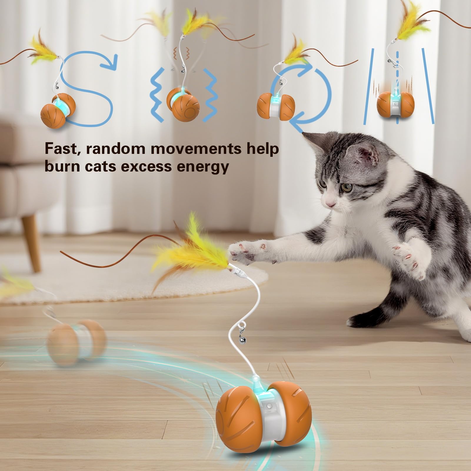 umosis cat toy with dual wheel-drive robot movement for smooth floor navigation.