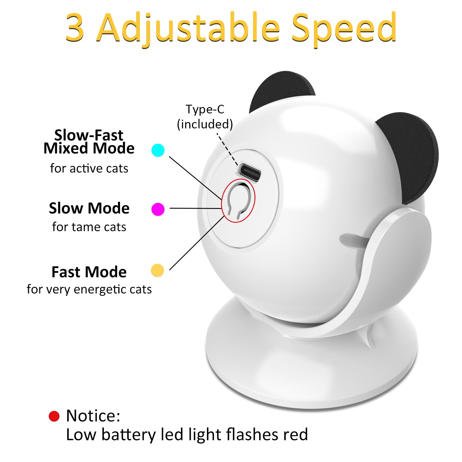 Umosis low-noise cat toy spins quietly for peaceful play.