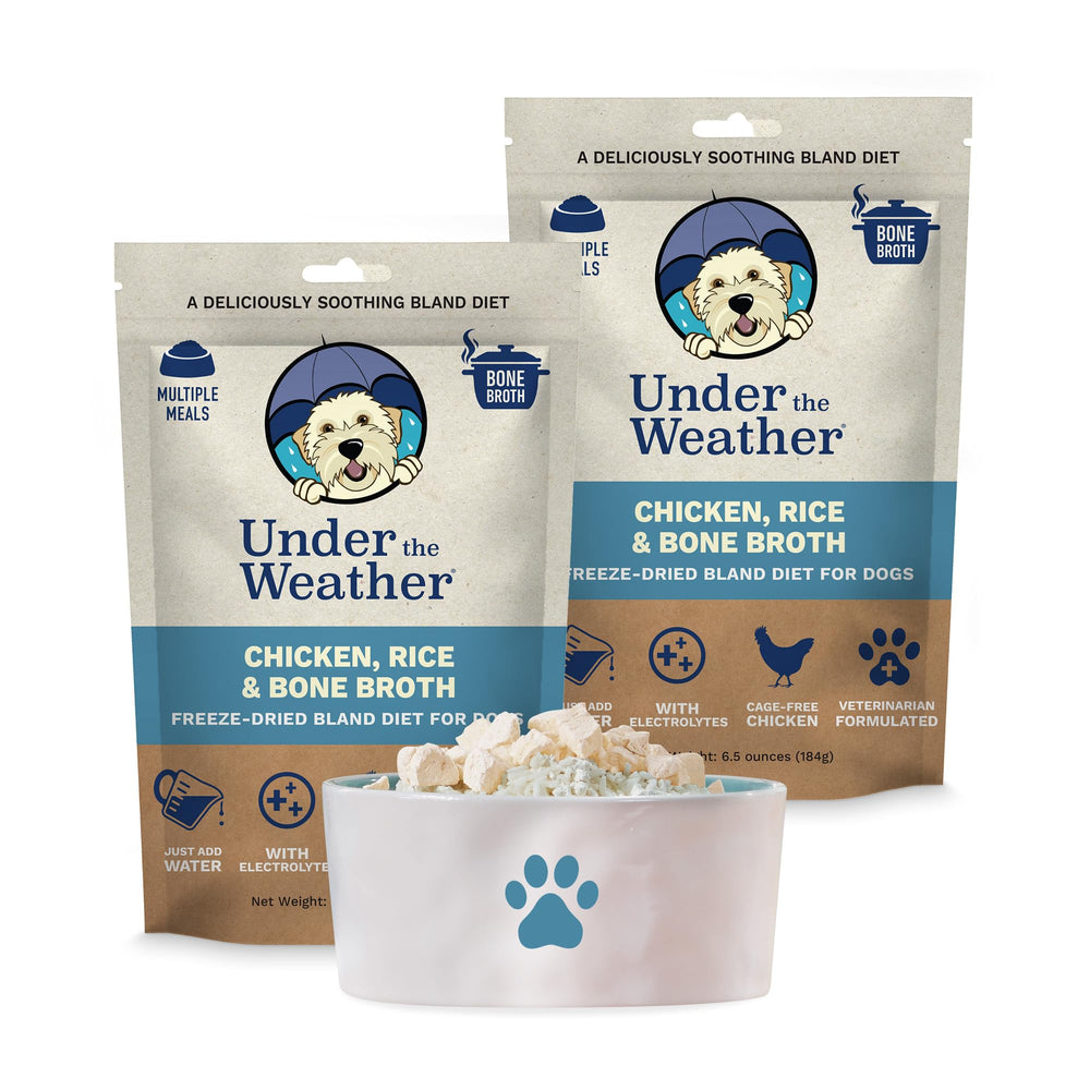 Under the Weather bland diet dogs pack open showing convenient, ready-to-use option for upset stomachs.
