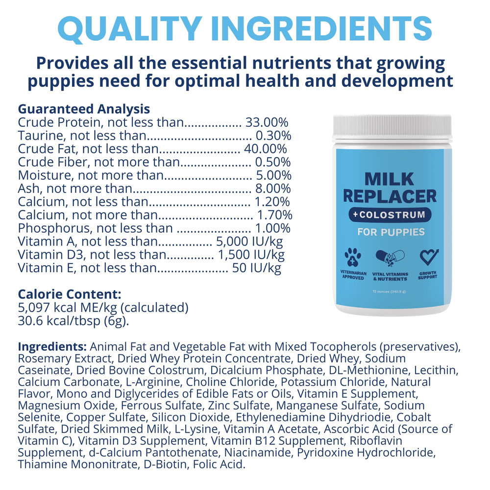 Under the Weather multi-use puppy milk formula suitable for all life stages.