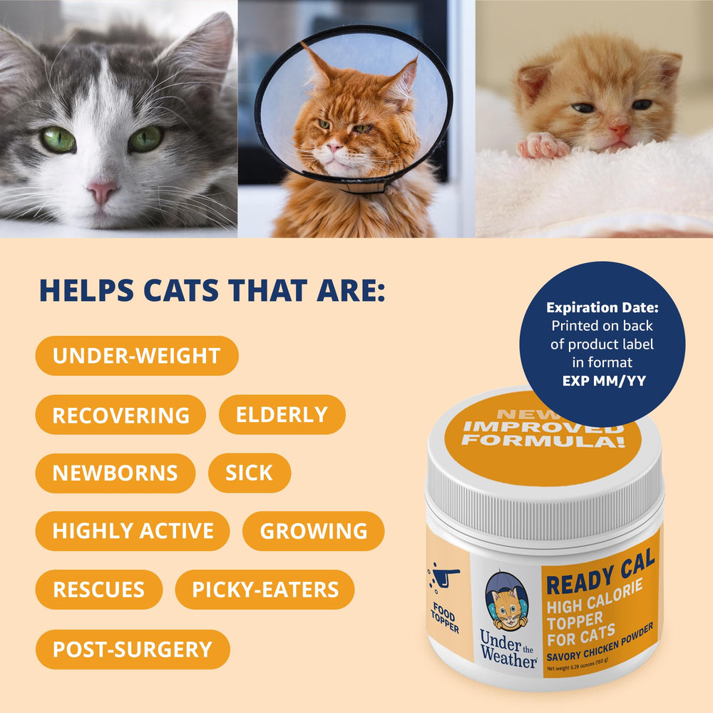 Under the Weather Ready Cal vitamin and mineral blend on the label highlights vet-formulated nutrition.