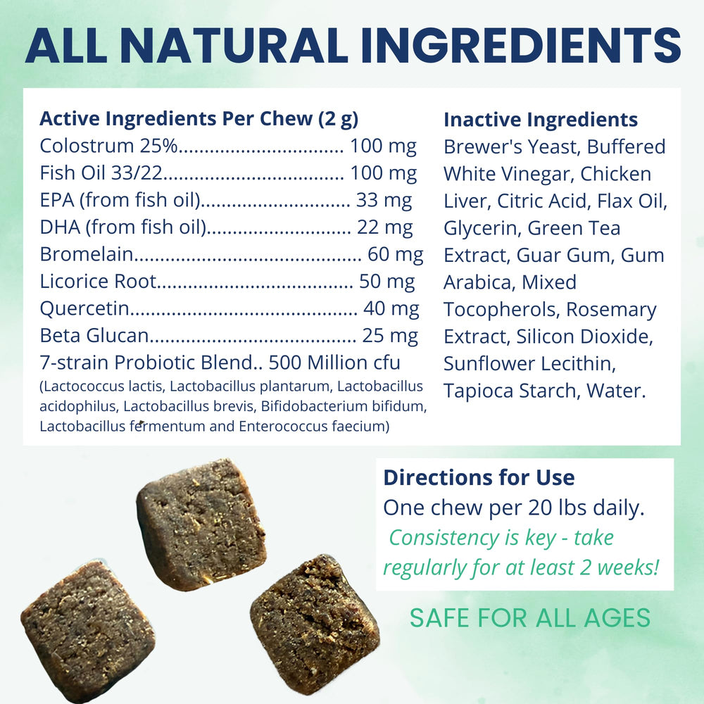 Under the Weather vet-formulated chews feeding scene shows easy daily dosage for ongoing support.