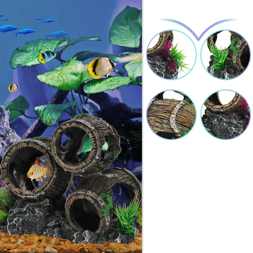 UNEAK broken barrels with freshwater setup offer naturalistic aquarium flair