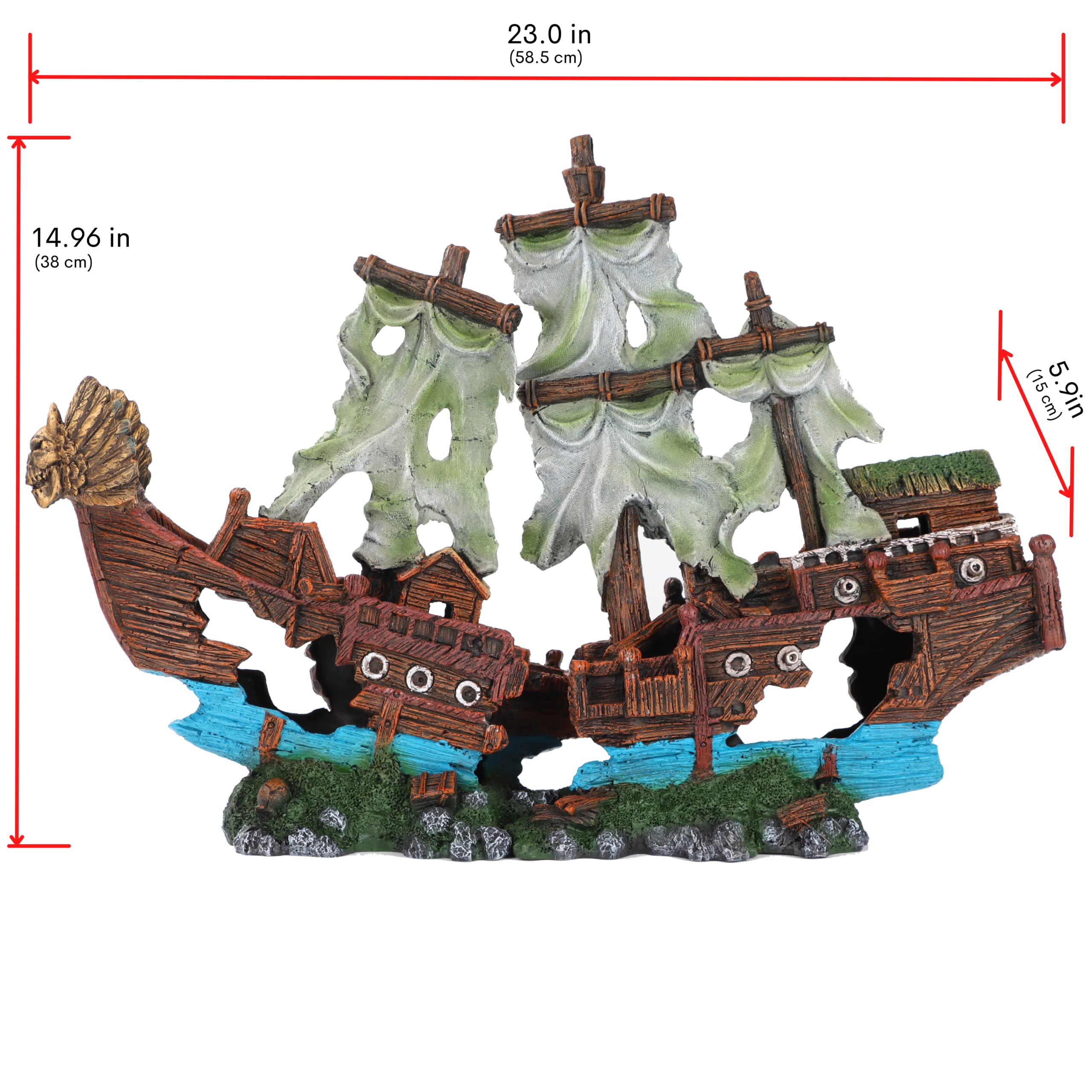 UNEAK shipwreck ornament with hidden holes supports small fish through safe shelters.