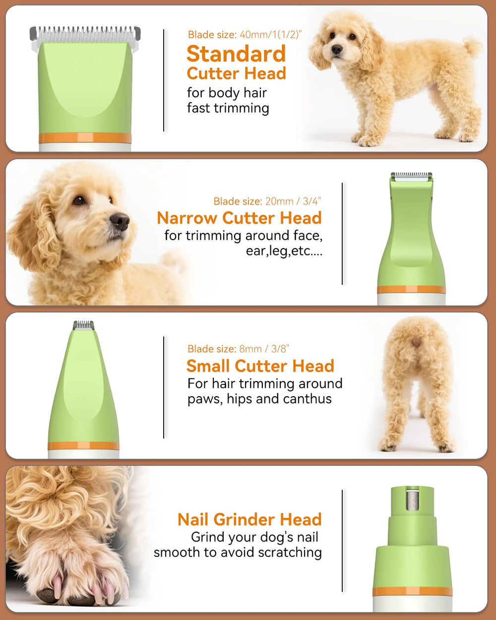 Unibono Dog Grooming Kit 7116 nail grinder-head for smooth nails and quick maintenance.