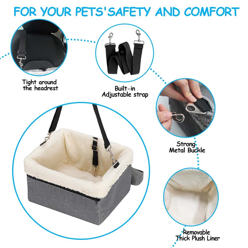 UNICITII booster seat includes adjustable strap to secure it in most cars.