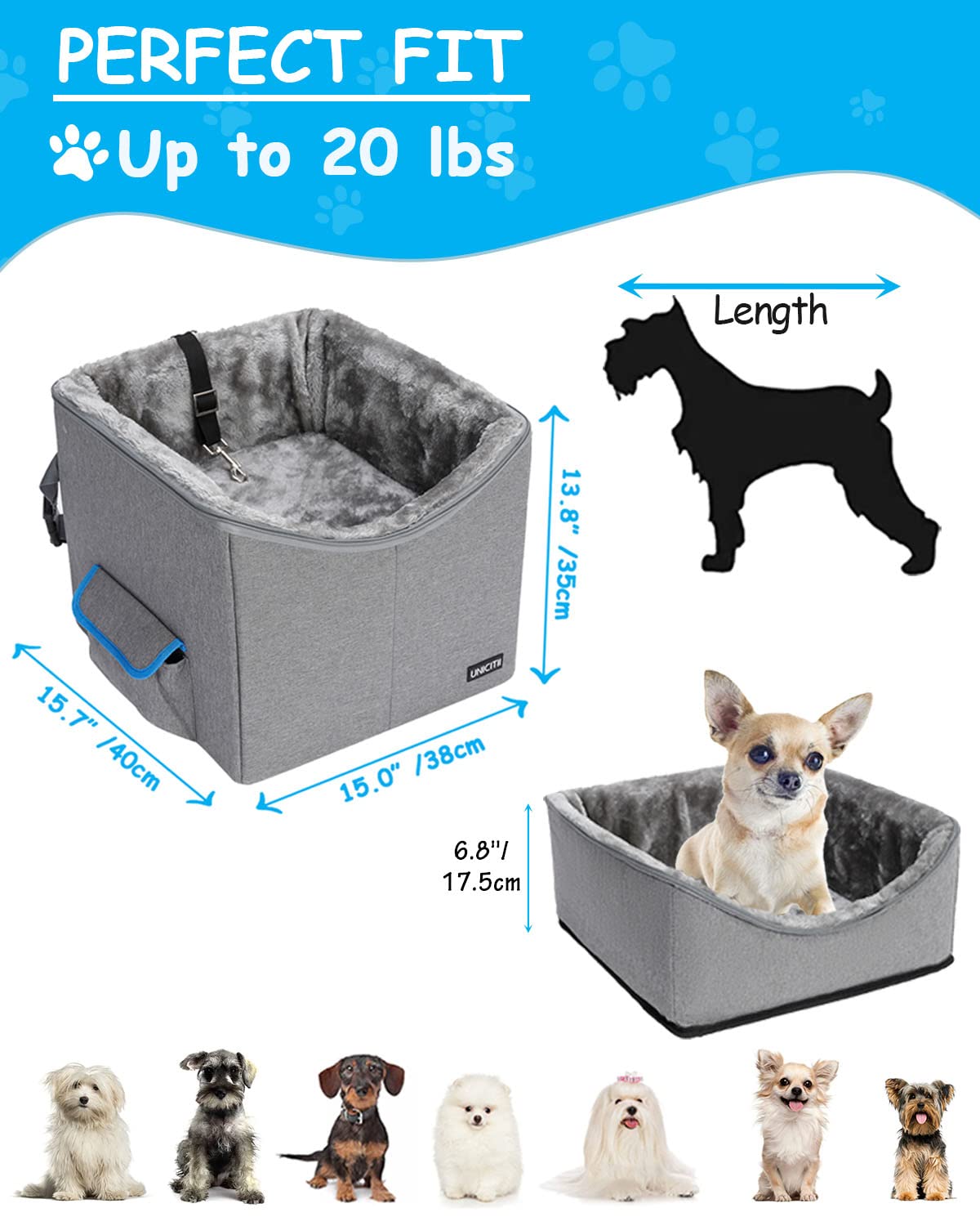 UNICITII dog car seat bottom storage pocket keeps essentials within reach.