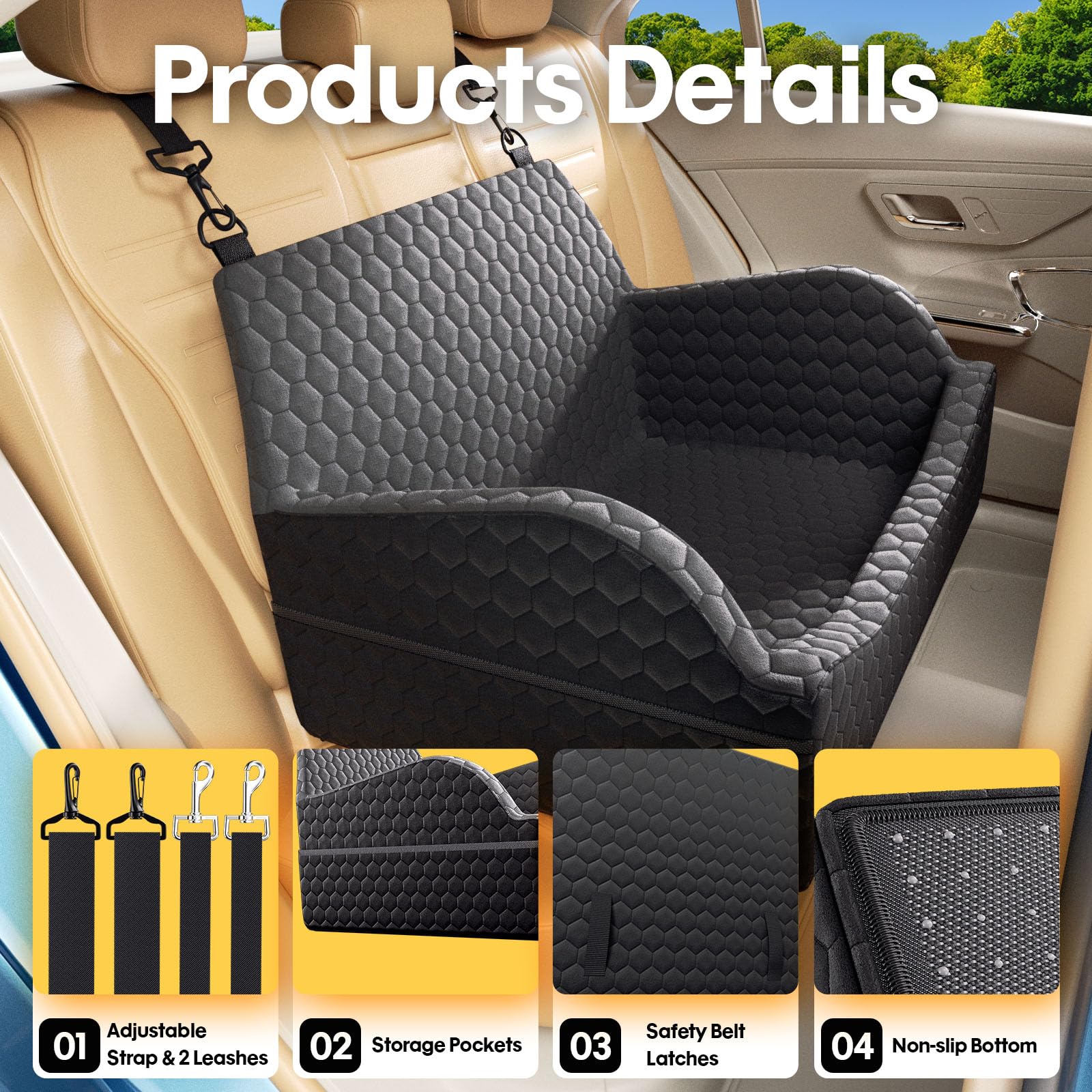 UNICITII dog car seat small-dogs dimensions suit pets under 20 lbs