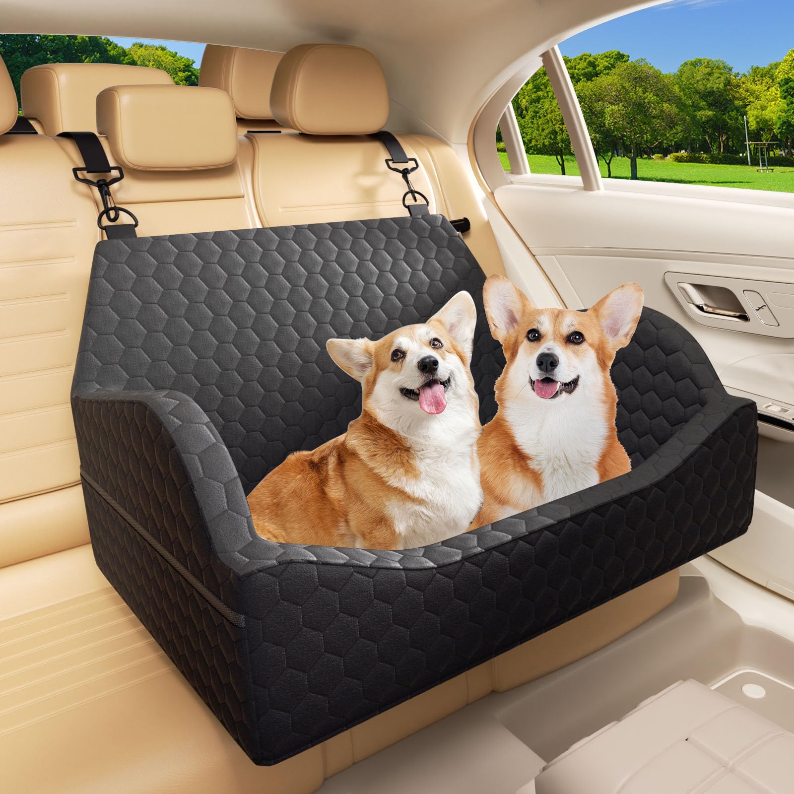 UNICITII dog car seat elevated booster offers window-view comfort on rides