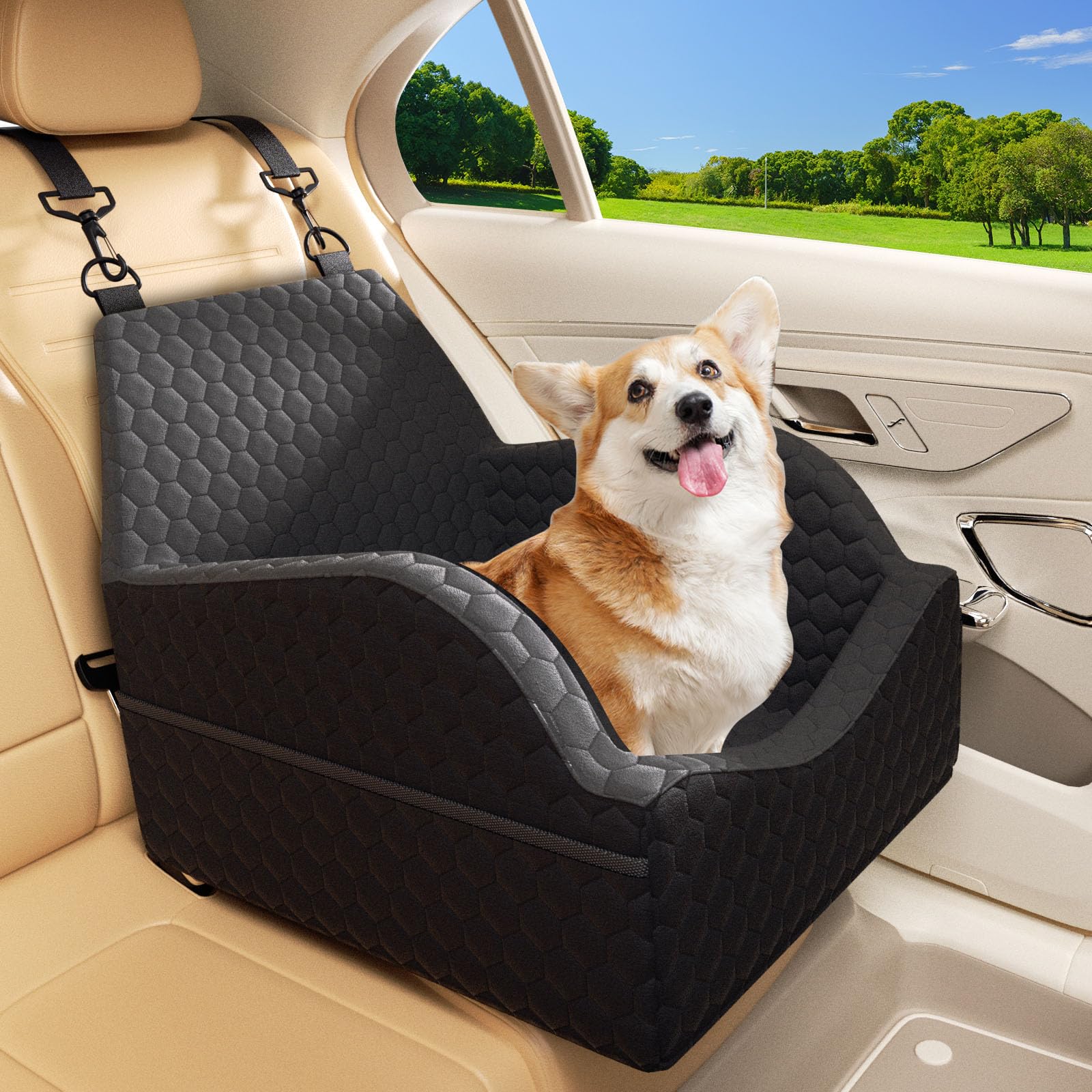 UNICITII dog car seat elevated booster offers better outside visibility during rides