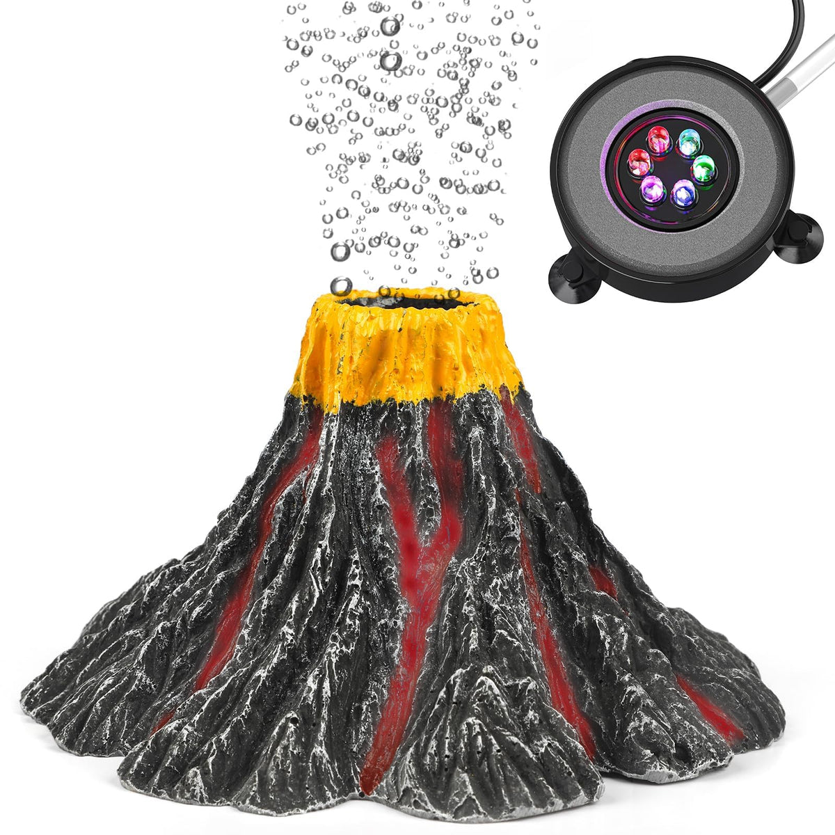 Uniclife aquarium volcano ornament closeup highlights realistic volcanic texture for engaging tank scenery