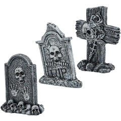 Uniclife Halloween tombstone mini 1 with weathered stone texture and skull detail for aquarium ambiance