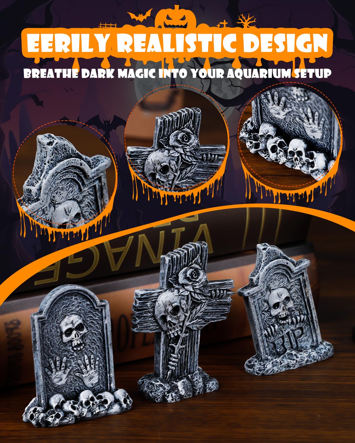 Uniclife tombstone mini 5 three-piece set transforms aquascape into eerie scene