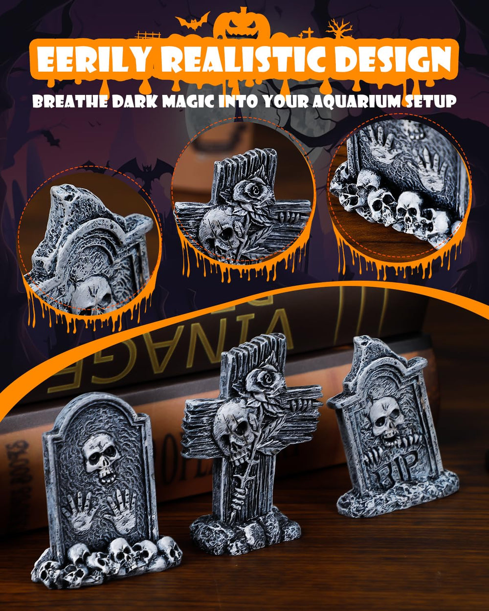 Uniclife tombstone mini 5 three-piece set transforms aquascape into eerie scene