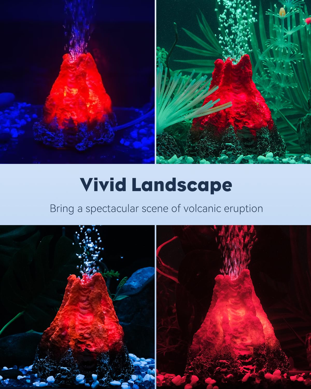 Uniclife volcano LED color-change lighting creates a vibrant, dynamic display for your fish tank.