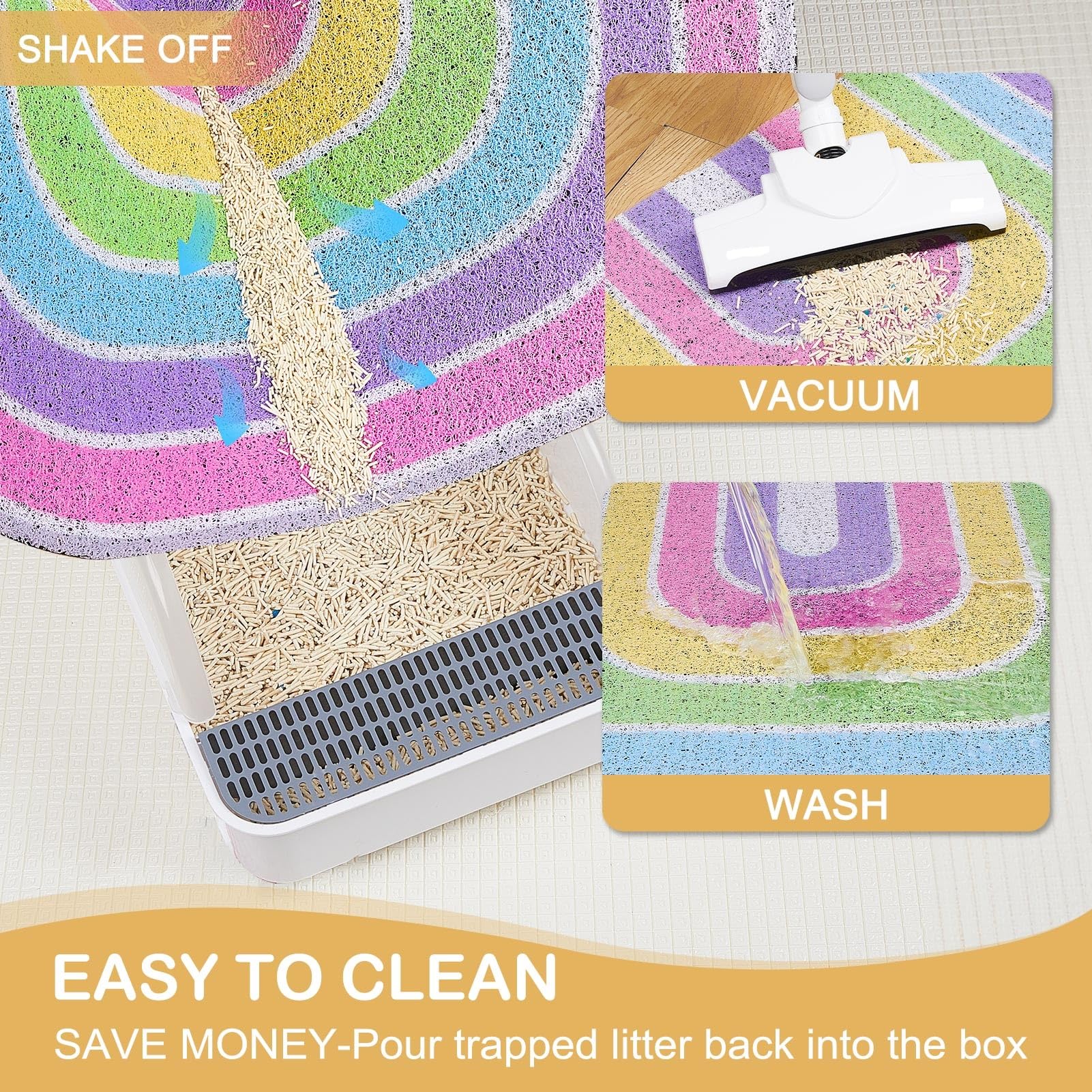 Unicorn Catcher litter mat bottom shown non-slip stability on floor