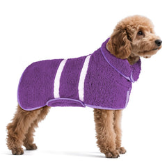 Unicorn Catcher dog bathrobe shows absorbent fleece for quick post-bath drying.
