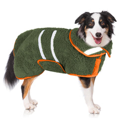 Unicorn Catcher dog bathrobe absorbent fleece dries dogs faster after baths.