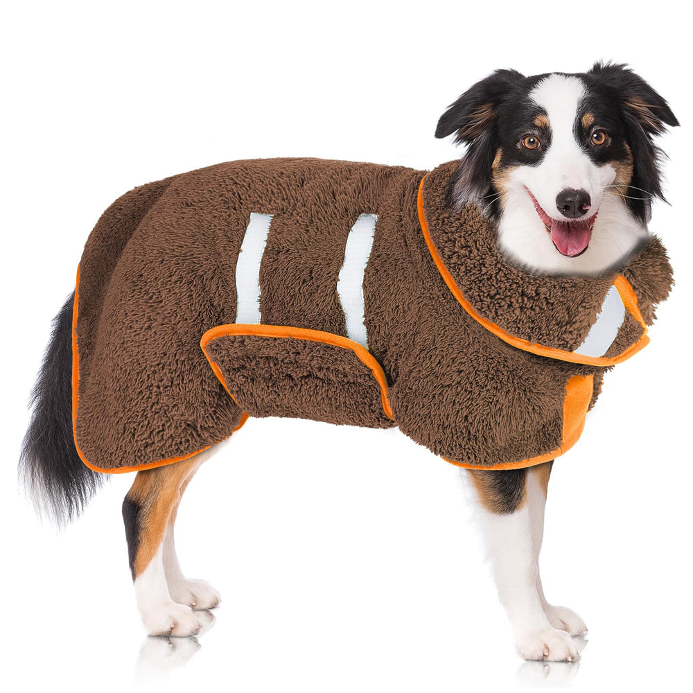 Unicorn Catcher dog bathrobe shows absorbent towel for quick drying after bath