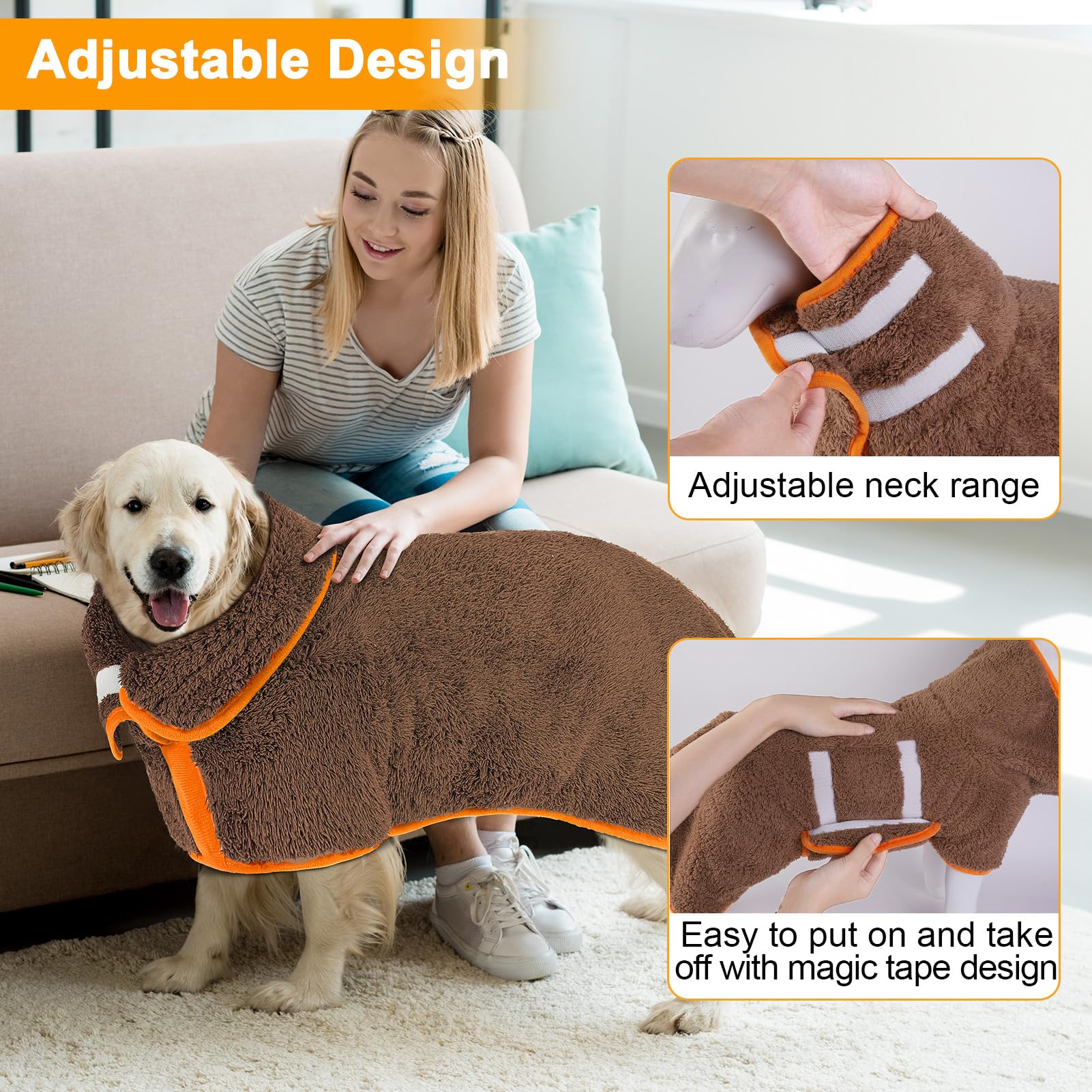 Unicorn Catcher dog bathrobe adjustable sticker strap enables easy on-off fit.