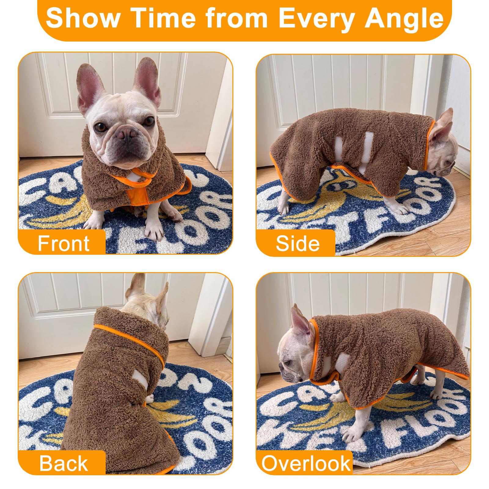 Unicorn Catcher dog bathrobe size range guides fit from small to large dogs.