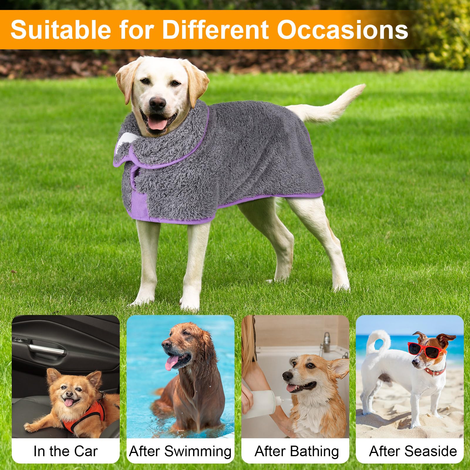 Unicorn Catcher dog bathrobe size range from S to XXL for perfect fit.