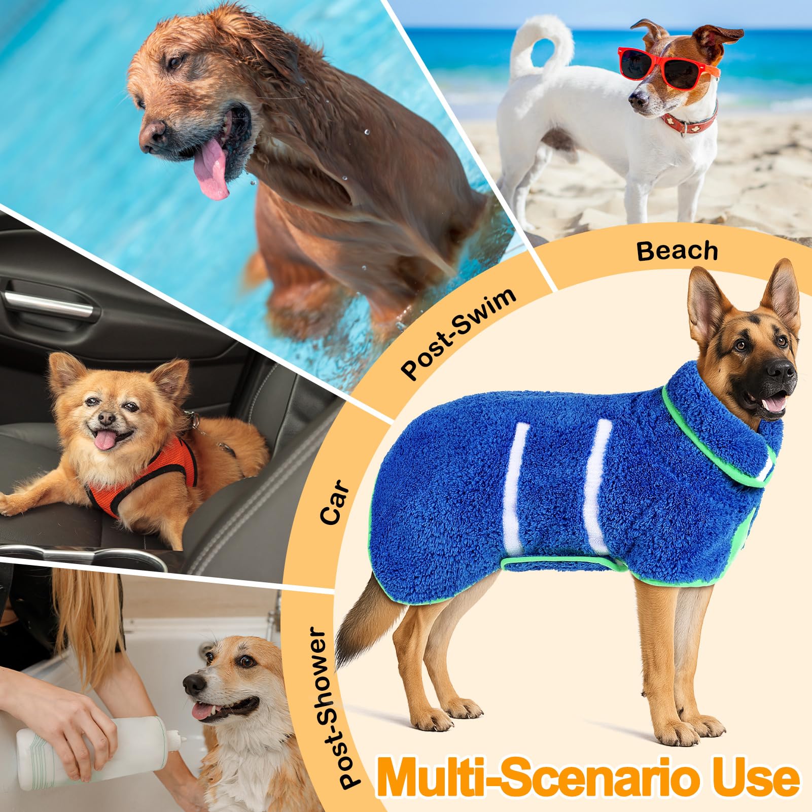 Unicorn Catcher dog bathrobe size-range image shows S-XXL options.