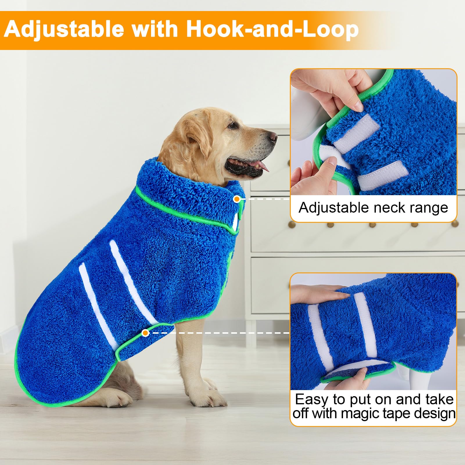 Unicorn Catcher dog bathrobe warm-keeping design provides chilly-day post-bath warmth.