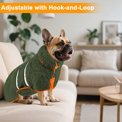 Unicorn Catcher bathrobe keeps dogs warm during chilly days.